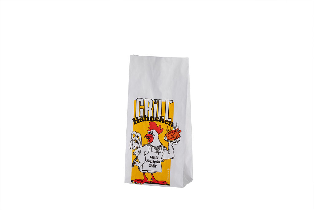 Hähnchen Warmhaltebeutel, 2-lagig, bedruckt, Aluminiumfrei, 10,5 x 5,5 x 25 cm, Größe 1/2