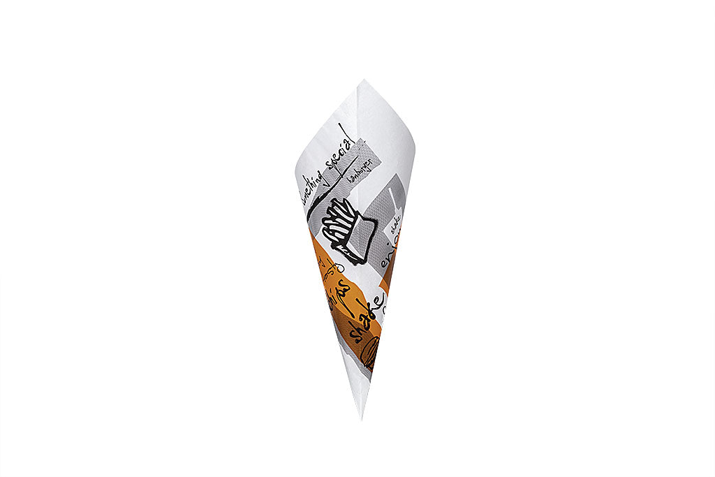 Pommes-, Snack-Tüte, bedruckt, weiß, dreieckig, Spitztüte 17, 24,5 x 17 cm