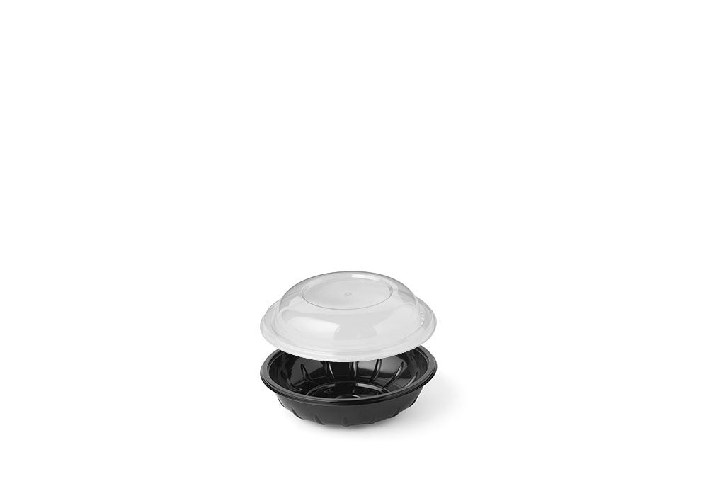 Salatschale, Salatbox, schwarz, PET, 600 ml, rund, ⌀ 180 mm, Höhe 35 mm, inkl. Deckel