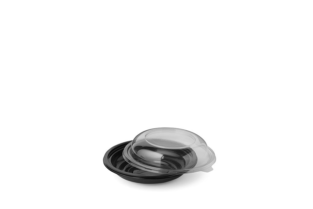 Salatschale, Salatbox, schwarz, PET, 750 ml, rund, ⌀ 237 mm, Höhe 80 mm, inkl. Deckel