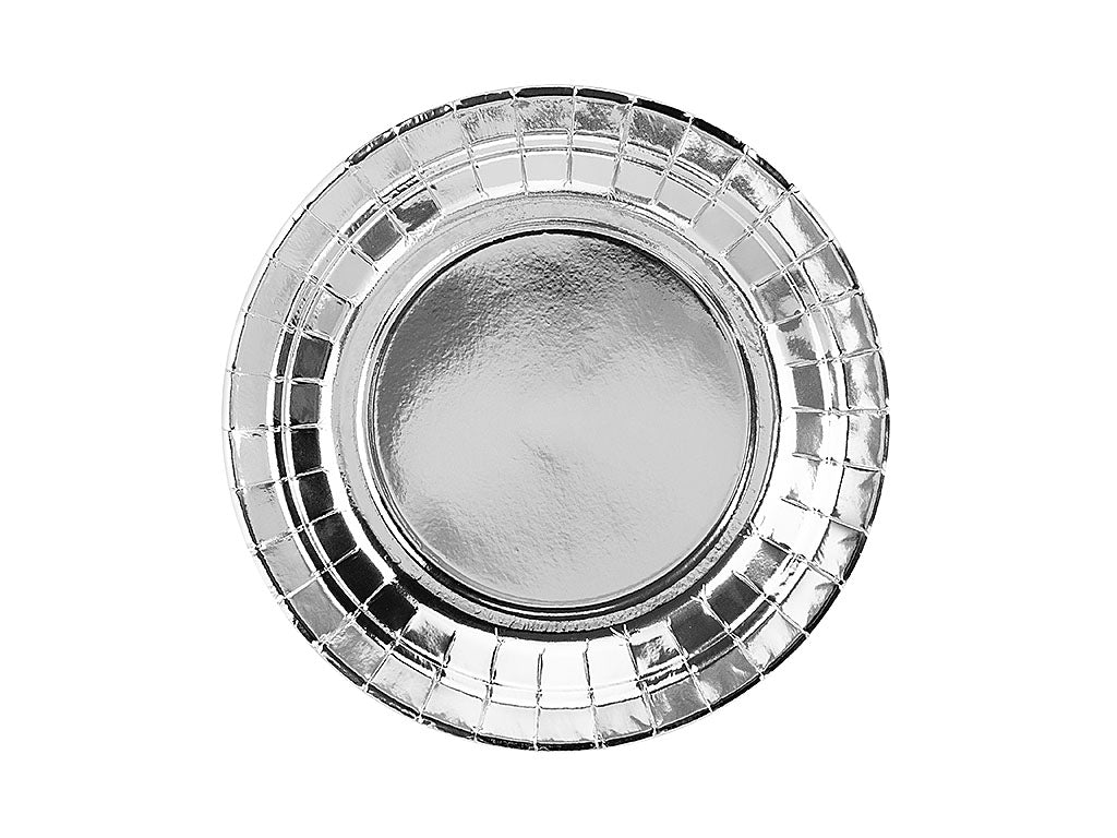 Teller, Pappe, silber, glänzend, ohne Druck, Ø 18 cm