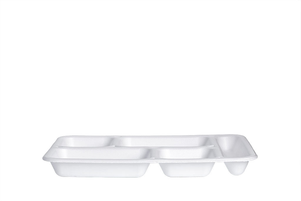 XPS Menü-Schale, Tablett, laminiert, 5-geteilt, weiß, 35 x 26 x 3,5 cm