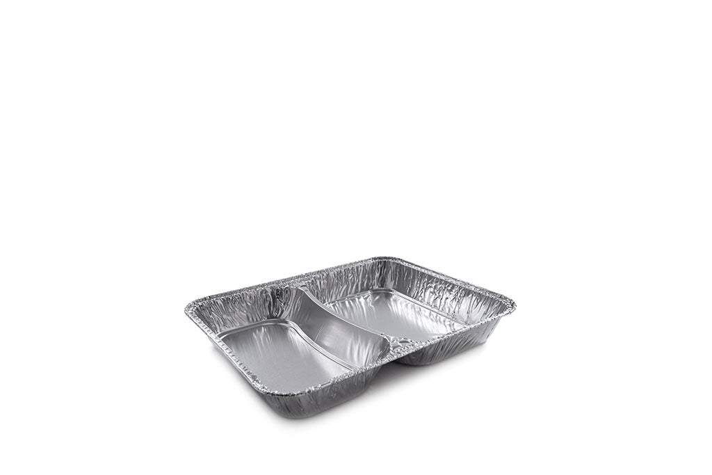 Aluschale, Alu-Menüschale, 2-geteilt, abstehender gerollter Rand, 352+460 ml, 227 x 177 x 30 mm, Typ R880G
