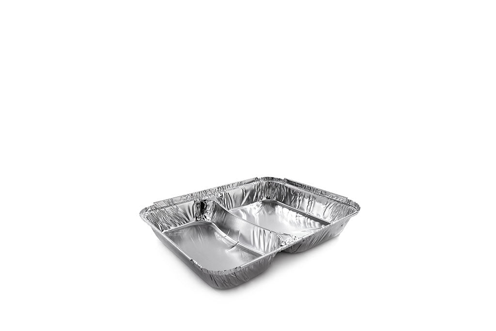 Aluschale, Alu-Menüschale, 2-geteilt, hochstehender Rand für Alukarton-Deckel, 350+480 ml, 227 x 177 x 30 mm, Typ R80L