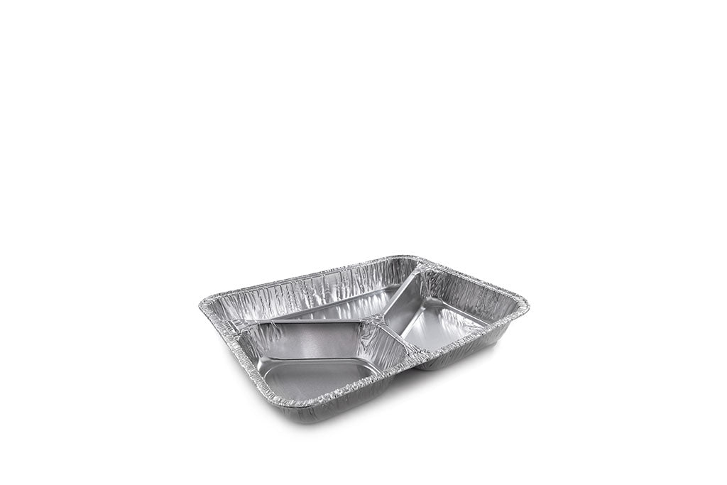 Aluschale, Alu-Menüschale, 3-geteilt, abstehender gerollter Rand, 220+165+375 ml, 227 x 177 x 30 mm, Typ R881G