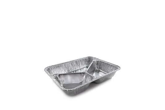 Aluschale, Alu-Menüschale, 3-geteilt, abstehender gerollter Rand, 280+200+480 ml, 227 x 177 x 39 mm, Typ R819G