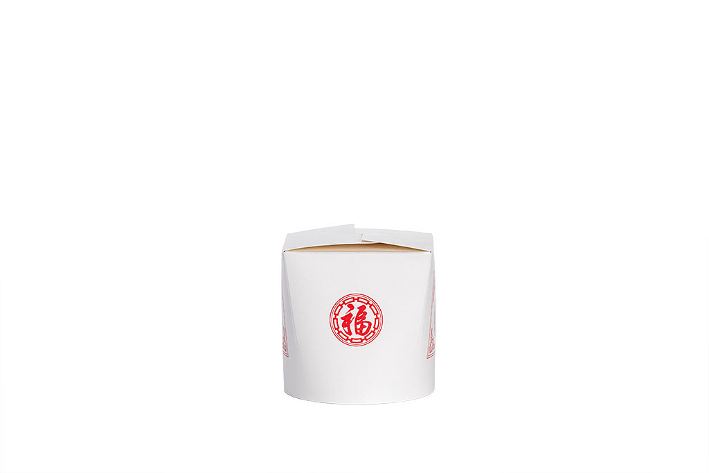 Asiabox, Snackbox, Pappe, weiß, bedruckt, 770 ml, 26 oz, 92 mm x 92 mm x 94 mm