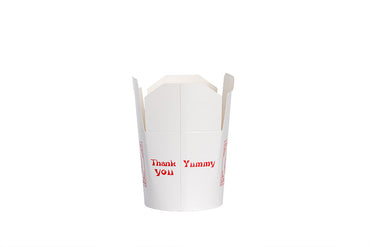 Asiabox, Snackbox, Pappe, weiß, bedruckt, 770 ml, 26 oz, 92 mm x 92 mm x 94 mm