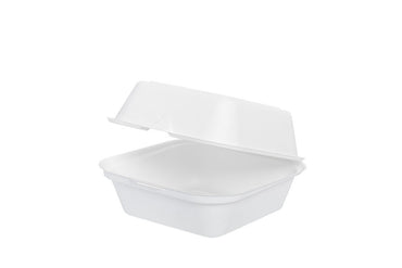 Bio Hamburger-Box groß, IP 6, aus Bagasse, weiß, 15 x 15,3 x 8,4 cm