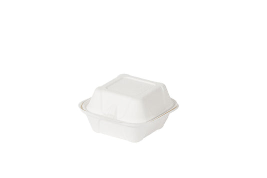 Bio Hamburger-Box mittel, IP 7, aus Bagasse, weiß, 14 x 12,7 x 7 cm