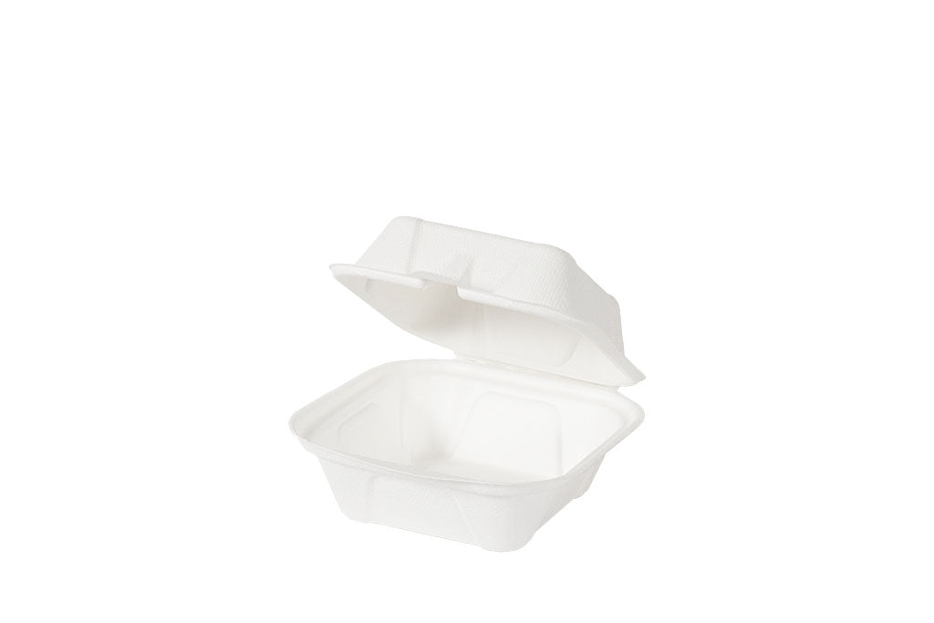 Bio Hamburger-Box mittel, IP 7, aus Bagasse, weiß, 14 x 12,7 x 7 cm