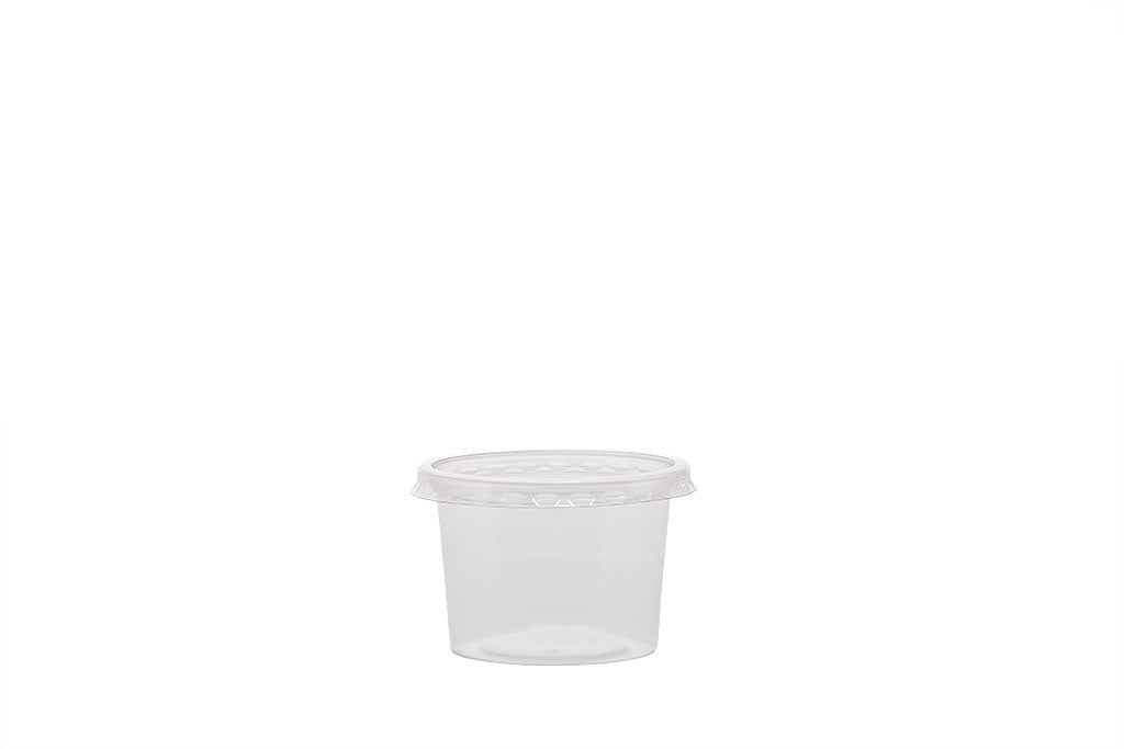 Dressingbecher incl. Deckel, "Delipack", transparent, 100 ml, Rund, ⌀ 7 cm, Höhe 4,8 cm