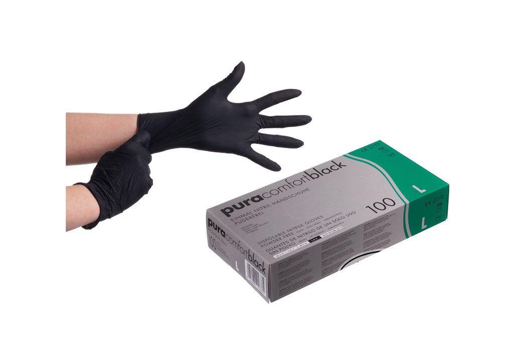 Einweghandschuhe, Nitrilhandschuhe, schwarz, Puderfrei, lebensmittelecht, Größe L, 1000 Stück