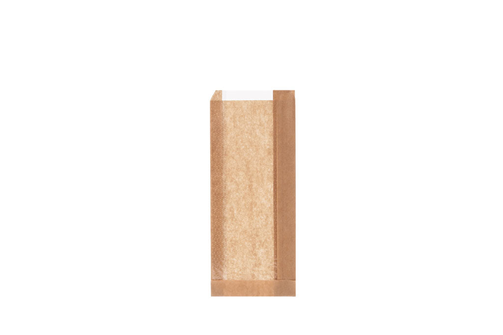 Faltenbeutel, Bäckerfaltenbeutel, braun, unbedruckt, mit Sichtfenster, Typ 419, 12 + 5 x 28 cm