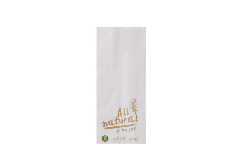 Faltenbeutel, Bäckerfaltenbeutel, weiß, bedruckt, "All Natural" Typ 435, 20 + 7 x 48 cm