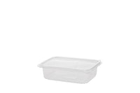 Feinkostbecher, Salatschale, Klappschale, angehängter Deckel, transparent, 750 ml, rechteckig, 16,5 x 11,5 x 5 cm