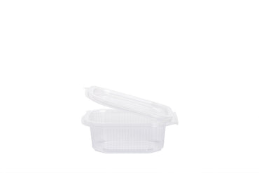 Feinkostbecher mit angehängtem Deckel, "Ripboxx 250", transparent, 250 ml, rechteckig, 12,7 x 10,8 cm, Höhe 4,4 cm