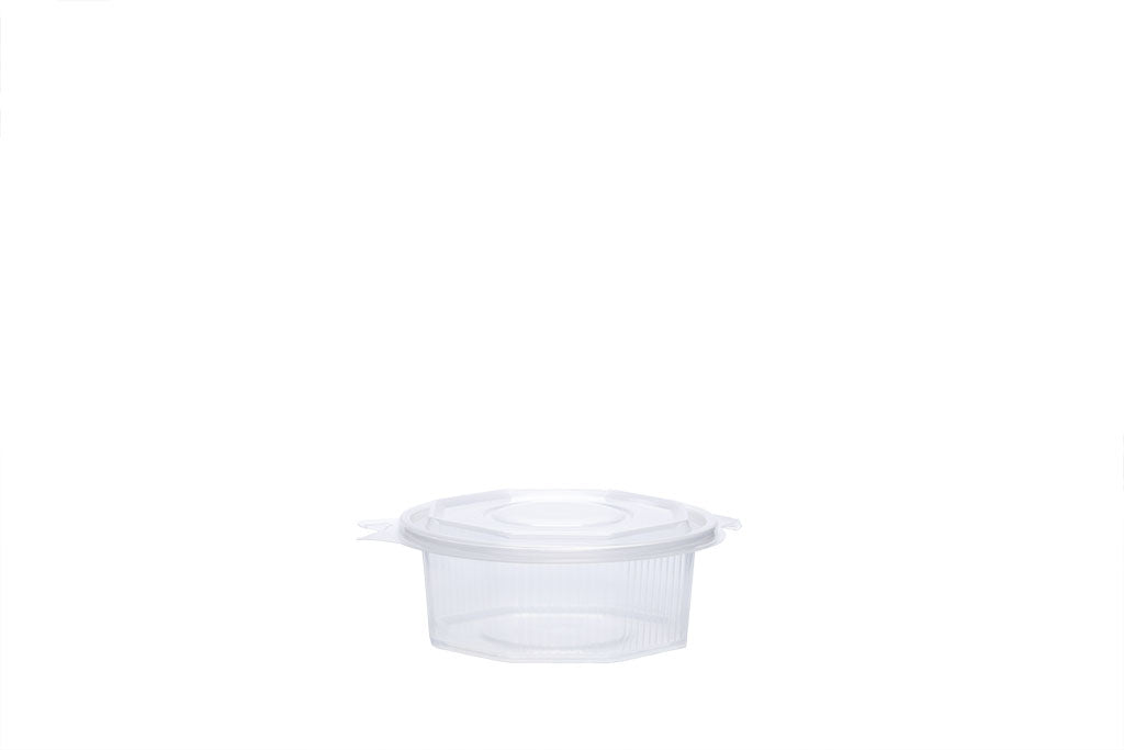 Feinkostbecher mit angehängtem Deckel, transparent, 375 ml, 8-eckig, ⌀ 13 cm, Höhe 5,5 cm