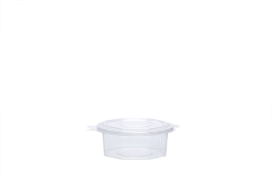 Feinkostbecher mit angehängtem Deckel, transparent, 375 ml, 8-eckig, ⌀ 13 cm, Höhe 5,5 cm