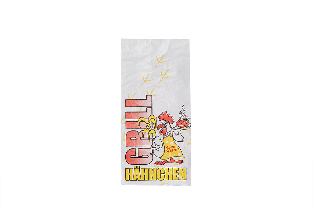 Hähnchen Warmhaltebeutel "Gockel", 2-lagig, bedruckt, Aluminiumfrei, PE-Einlage, 10,5 x 5,5 x 24 cm, Größe 1/2