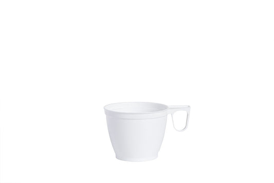 Kaffeebecher, Kaffeetasse aus Kunststoff mit Henkel, weiß, 180ml, 6oz