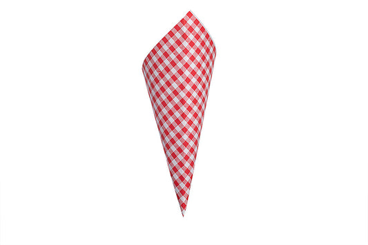 Pommes-, Snack-Tüte, American Diner Look, Rot-Weiß-Kariert, dreieckig, Spitztüte 19, 27 x 19 cm