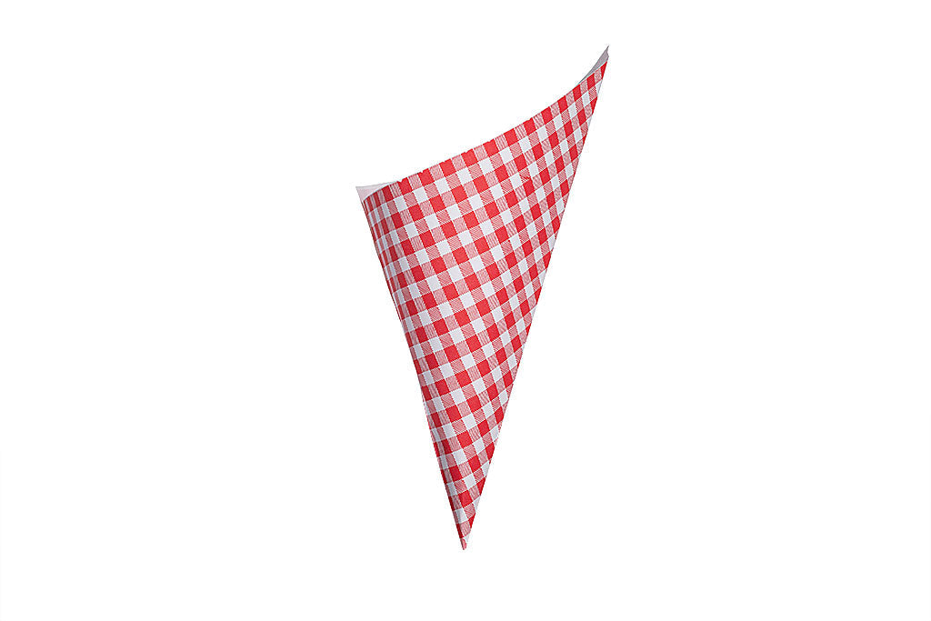 Pommes-, Snack-Tüte, American Diner Look, Rot-Weiß-Kariert, dreieckig, Spitztüte 19, 27 x 19 cm