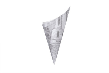 Pommes-, Snack-Tüte, News-, Zeitungs-Druck, weiß, dreieckig, Spitztüte 19, 27 x 19 cm