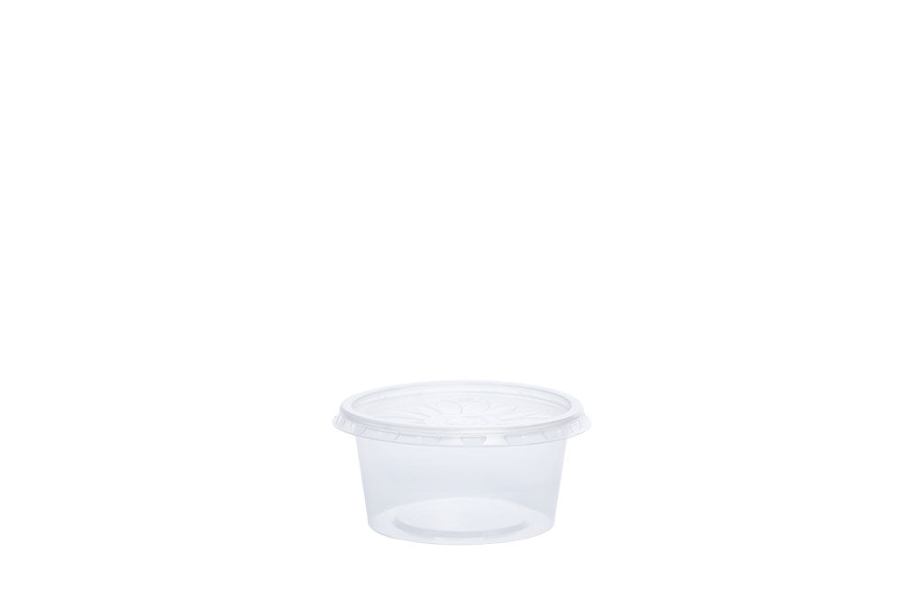 Soßen- und Dippbecher incl. Deckel, transparent, 80 ml, Rund, ⌀ 7 cm, Höhe 3,6 cm