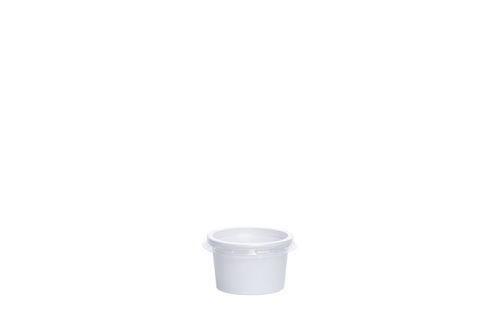 Soßen- und Dippbecher incl. Deckel, weiß, 30 ml, Rund, ⌀ 4,5 cm, Höhe 2,9 cm