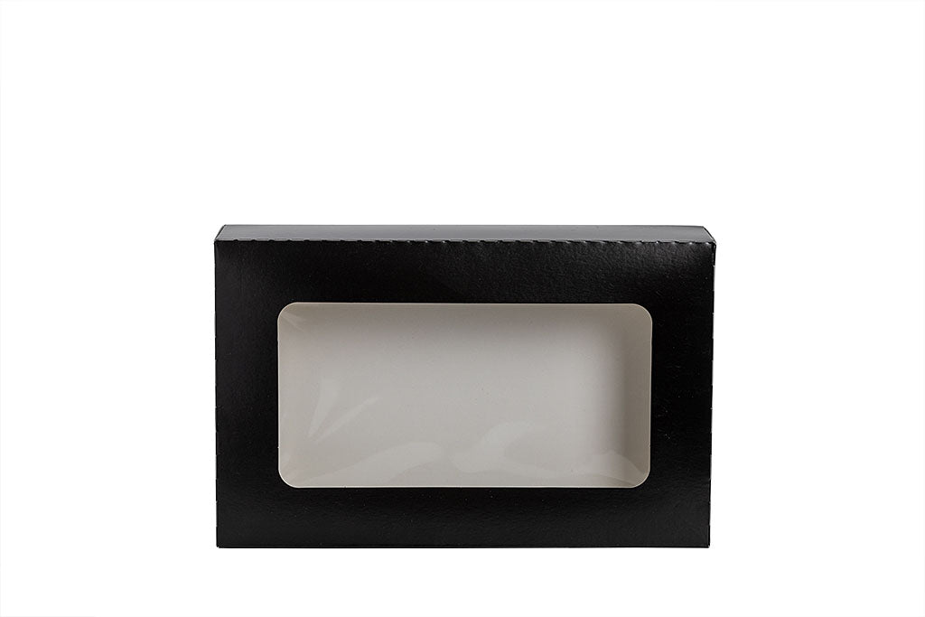 Sushi Box L, Sushi Tray, Papier, mit Sichtfenster, schwarz, 190 x 130 x 50 mm