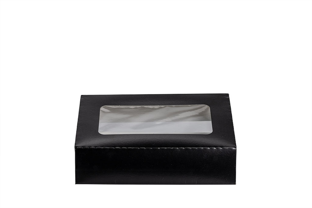 Sushi Box M, Sushi Tray, Papier, mit Sichtfenster, schwarz, 170 x 120 x 50 mm