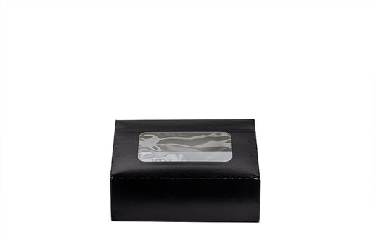 Sushi Box S, Sushi Tray, Papier, mit Sichtfenster, schwarz, 160 x 100 x 50 mm