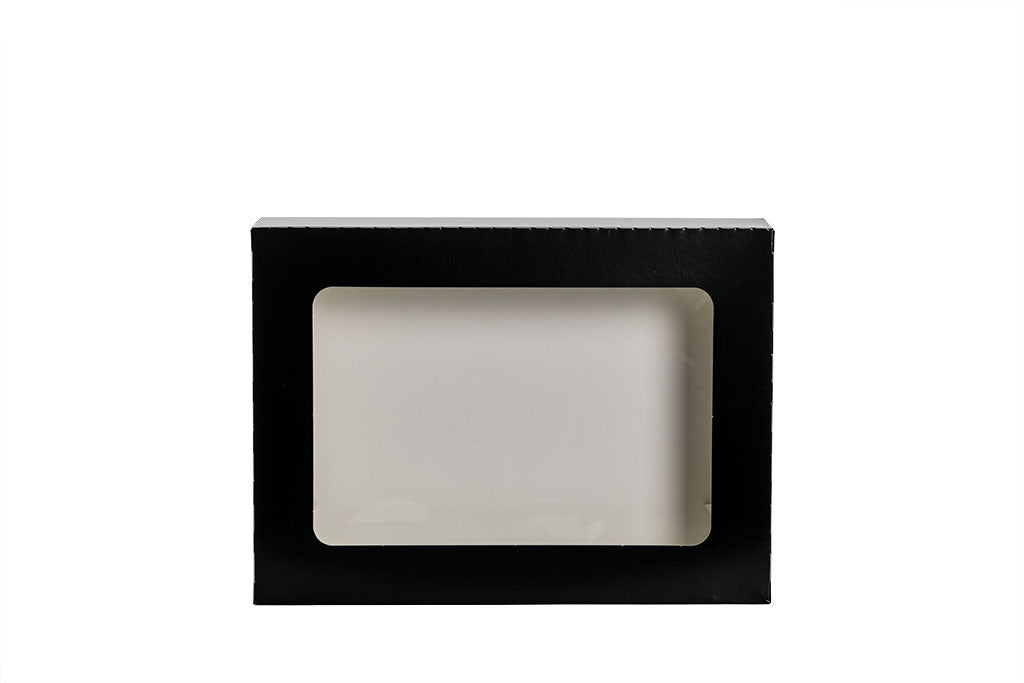 Sushi Box XXXL, Sushi Tray, Papier, mit Sichtfenster, schwarz, 260 x 190 x 50 mm