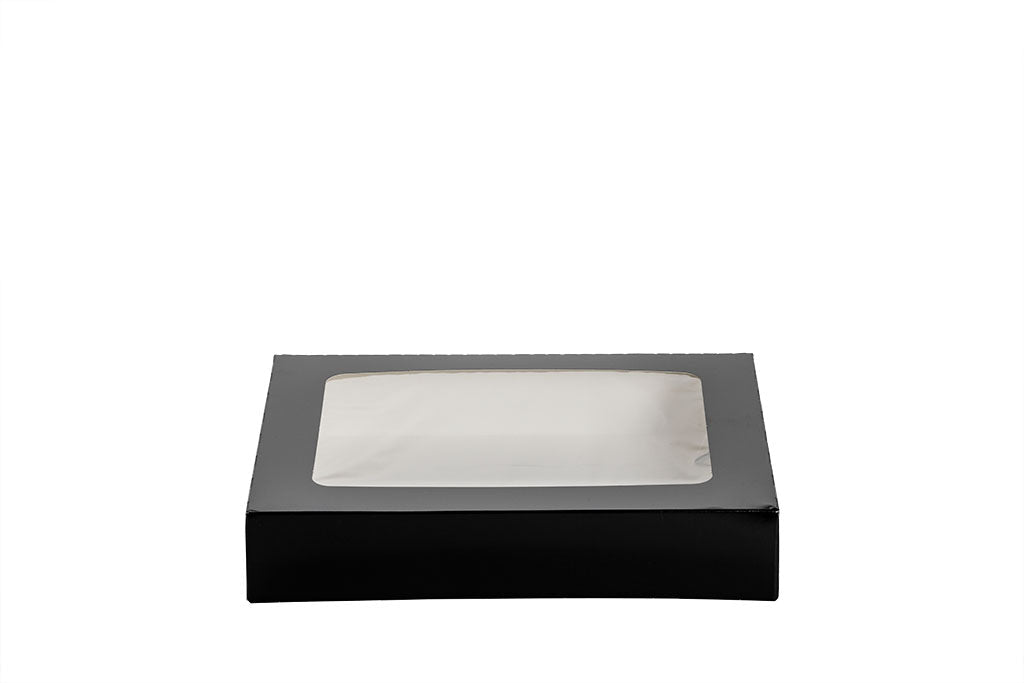 Sushi Box XXXL, Sushi Tray, Papier, mit Sichtfenster, schwarz, 260 x 190 x 50 mm