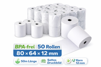Kassenrollen Thermopapier BPA-frei 80/64/12 mm – 50 Rollen