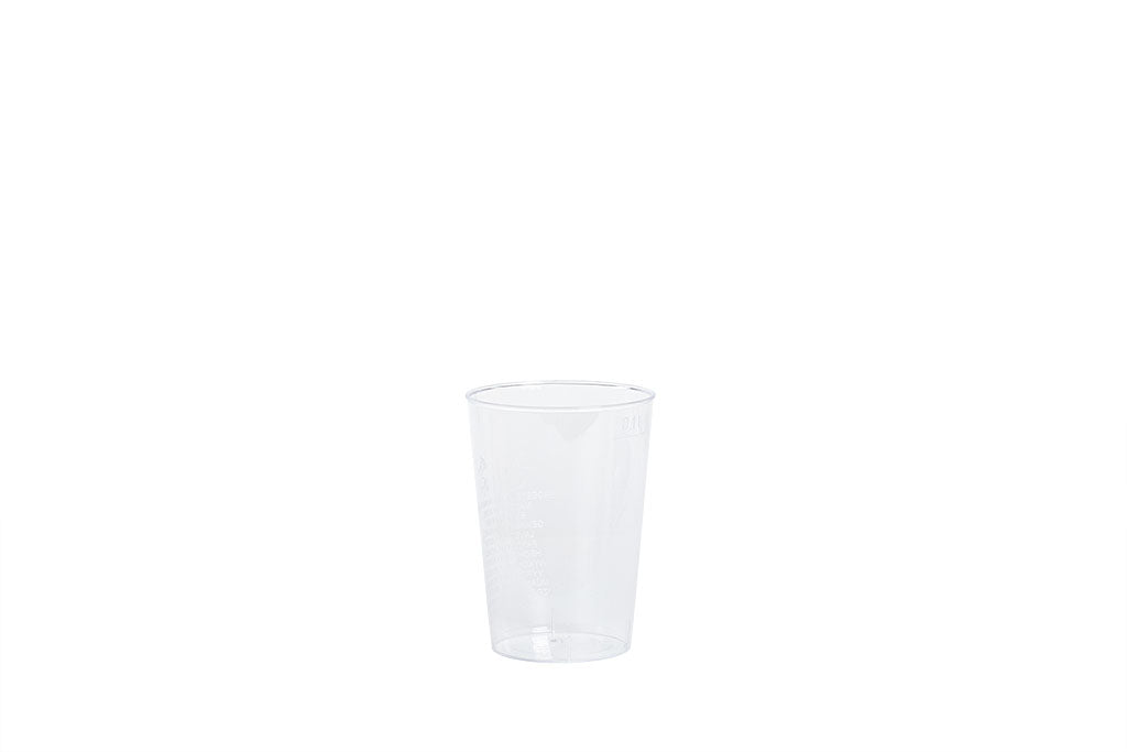 Trinkbecher, Kaltgetränkebecher, Schnapsglas mit Eichstrich, aus Kunststoff, ⌀53mm, 100ml, 10cl