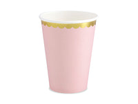 Becher, Pappe, hellrosa, Goldkante, ohne Druck, 220 ml, Ø 7 cm