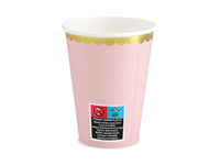 Becher, Pappe, hellrosa, Goldkante, ohne Druck, 220 ml, Ø 7 cm