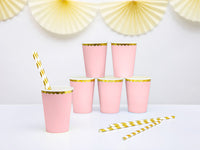 Becher, Pappe, hellrosa, Goldkante, ohne Druck, 220 ml, Ø 7 cm