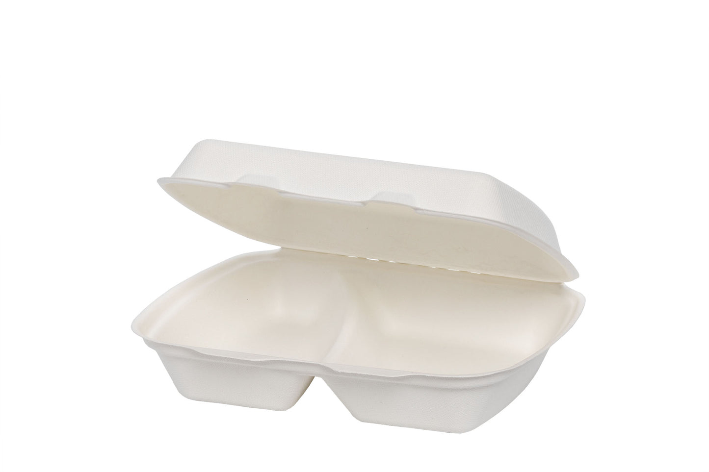 Bio Menü-Box, 2-geteilt, aus Bagasse, weiß, 241 x 203 x 69 mm