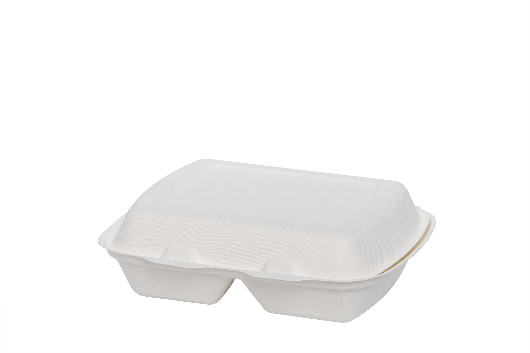 Bio Menü-Box, 2-geteilt, aus Bagasse, weiß, 241 x 203 x 69 mm