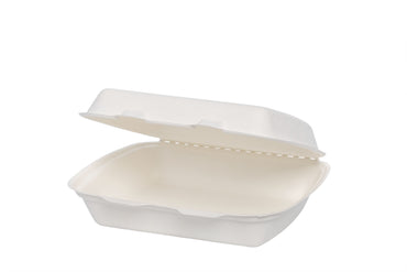 Bio Menü-Box, ungeteilt, aus Bagasse, weiß, 241 x 203 x 69 mm