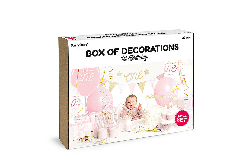 Deko-Set, 1. Geburtstag, 1st. Birthday, Mädchen, rosa / gold, 33 Teile