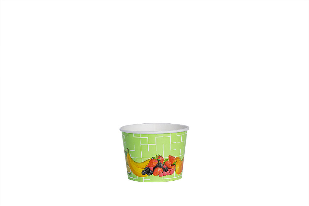 Eisbecher, bedruckt, Früchte Motiv, grün, 140 ml, Höhe 52 mm, Ø 73 mm
