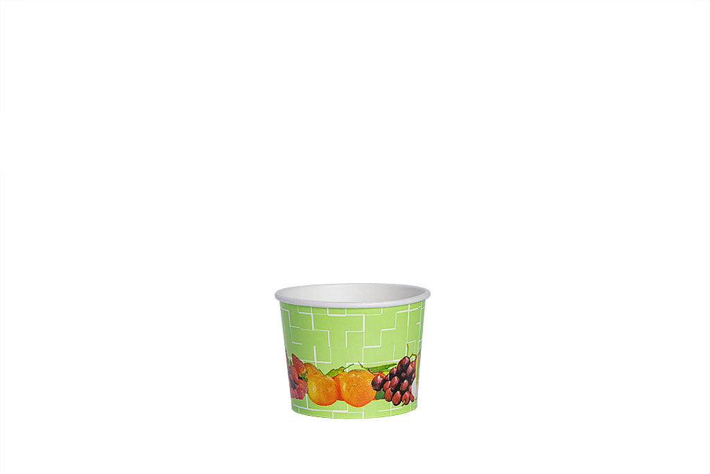 Eisbecher, bedruckt, Früchte Motiv, grün, 140 ml, Höhe 52 mm, Ø 73 mm