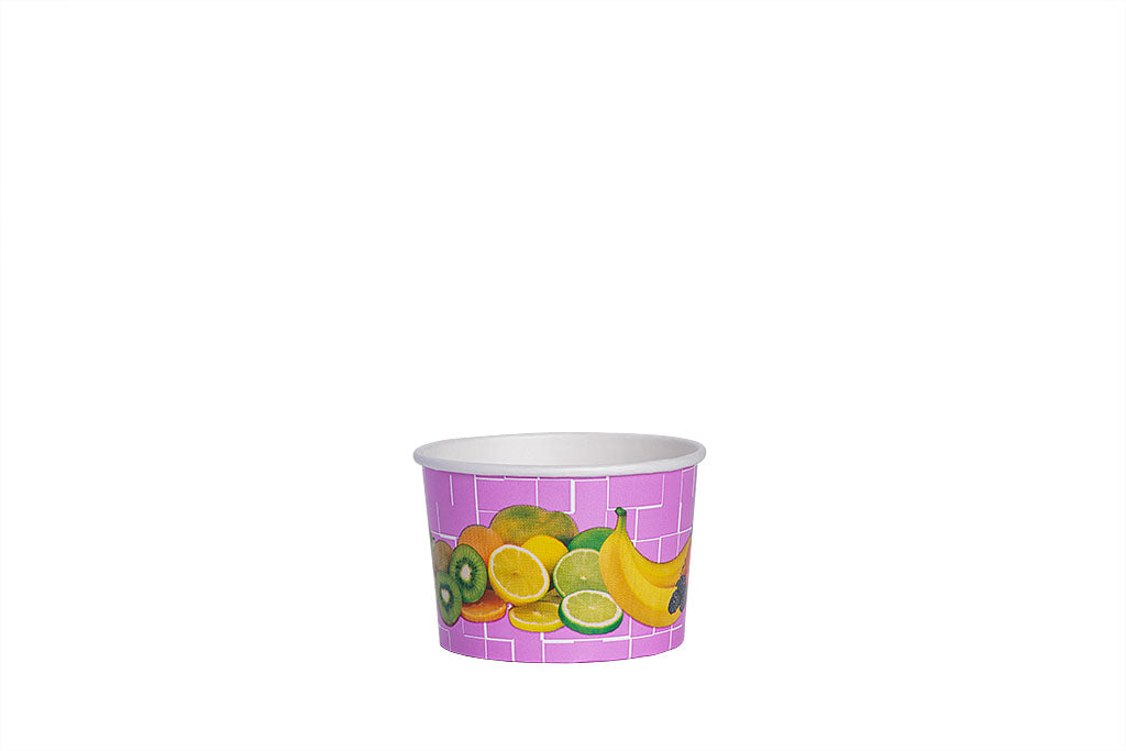 Eisbecher, bedruckt, Früchte Motiv, lila, 220 ml, Höhe 59 mm, Ø 85 mm