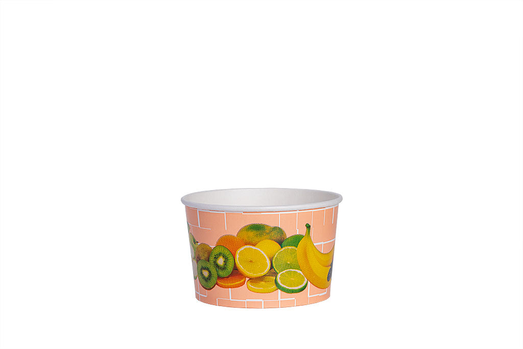 Eisbecher, bedruckt, Früchte Motiv, pink, 340 ml, Höhe 65 mm, Ø 102 mm