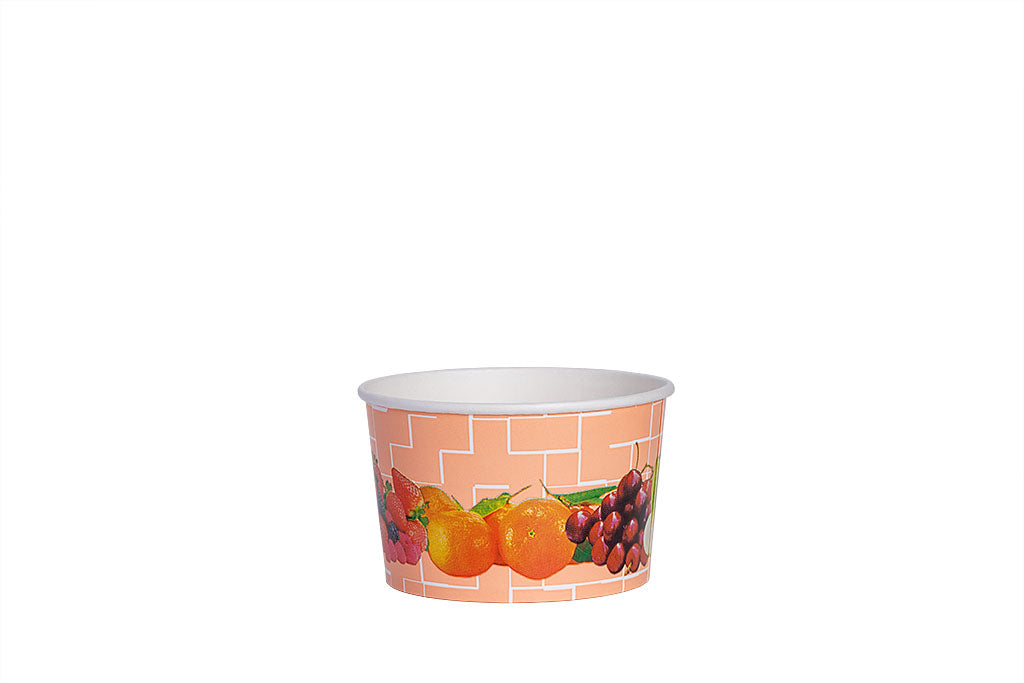 Eisbecher, bedruckt, Früchte Motiv, pink, 340 ml, Höhe 65 mm, Ø 102 mm