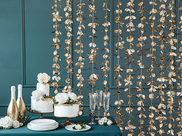 Girlande für die Hintergrund Dekoration, Blumen, gold, 100 x 210 cm
